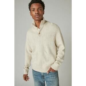 Lucky Brand Men's Tweed Wool Blend Mock Neck Sweater Cream Button Size Medium